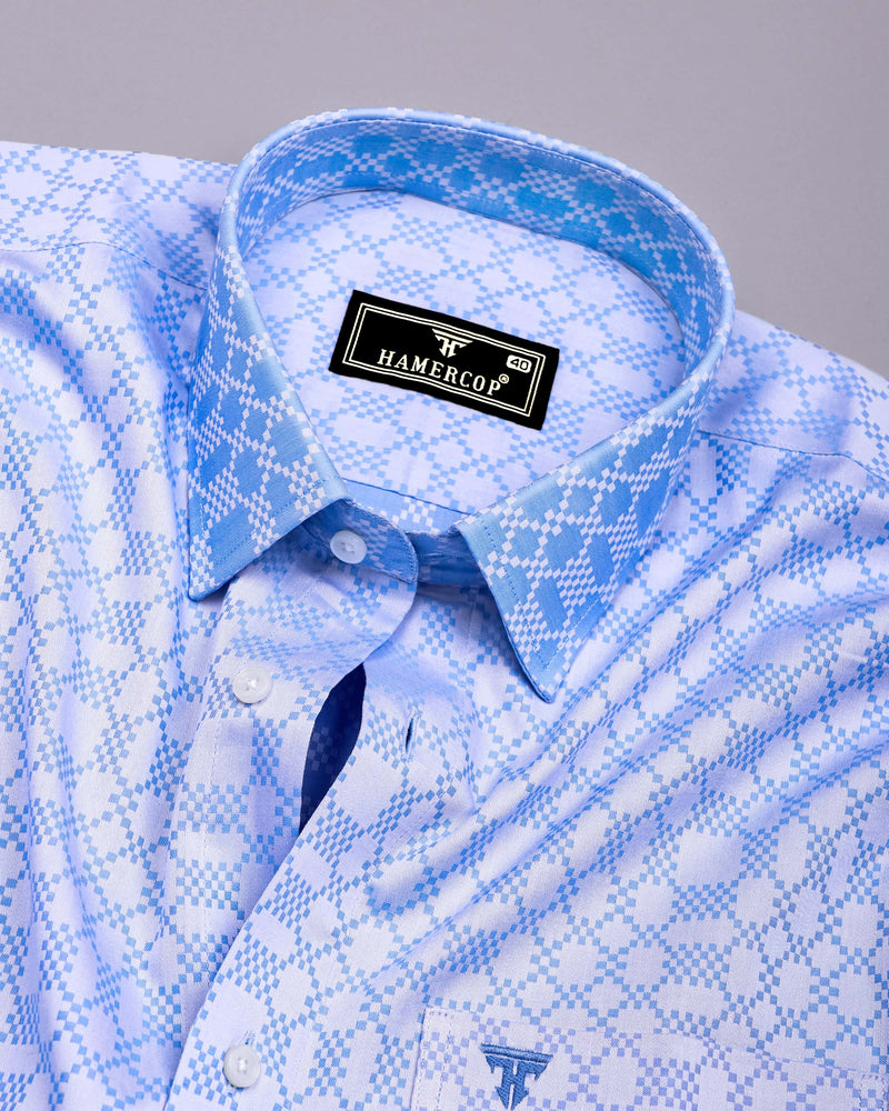 Maxican Blue Jacquard Textured Designer Cotton Shirt