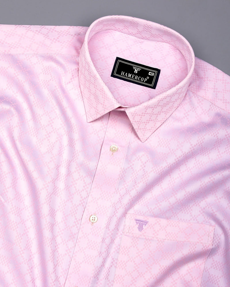 Maxican Pink Jacquard Textured Cotton Shirt