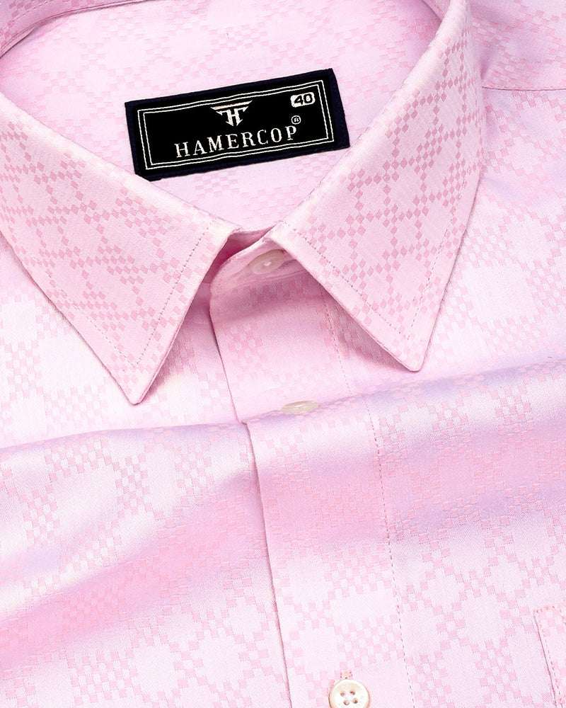 Maxican Pink Jacquard Textured Cotton Shirt