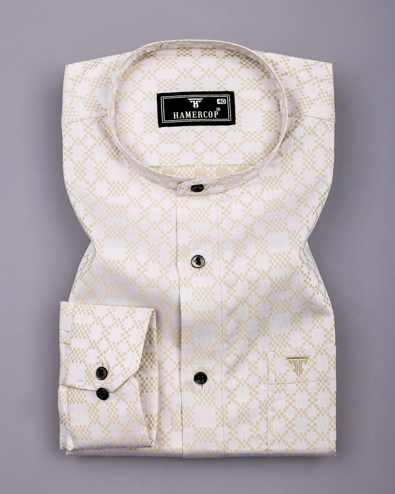 Maxican Cream Jacquard Textured Cotton Shirt