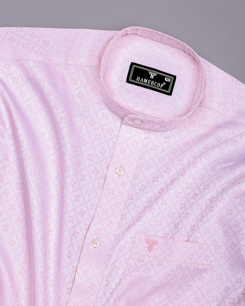 Glacier Pink With White Jacquard Cotton Shirt