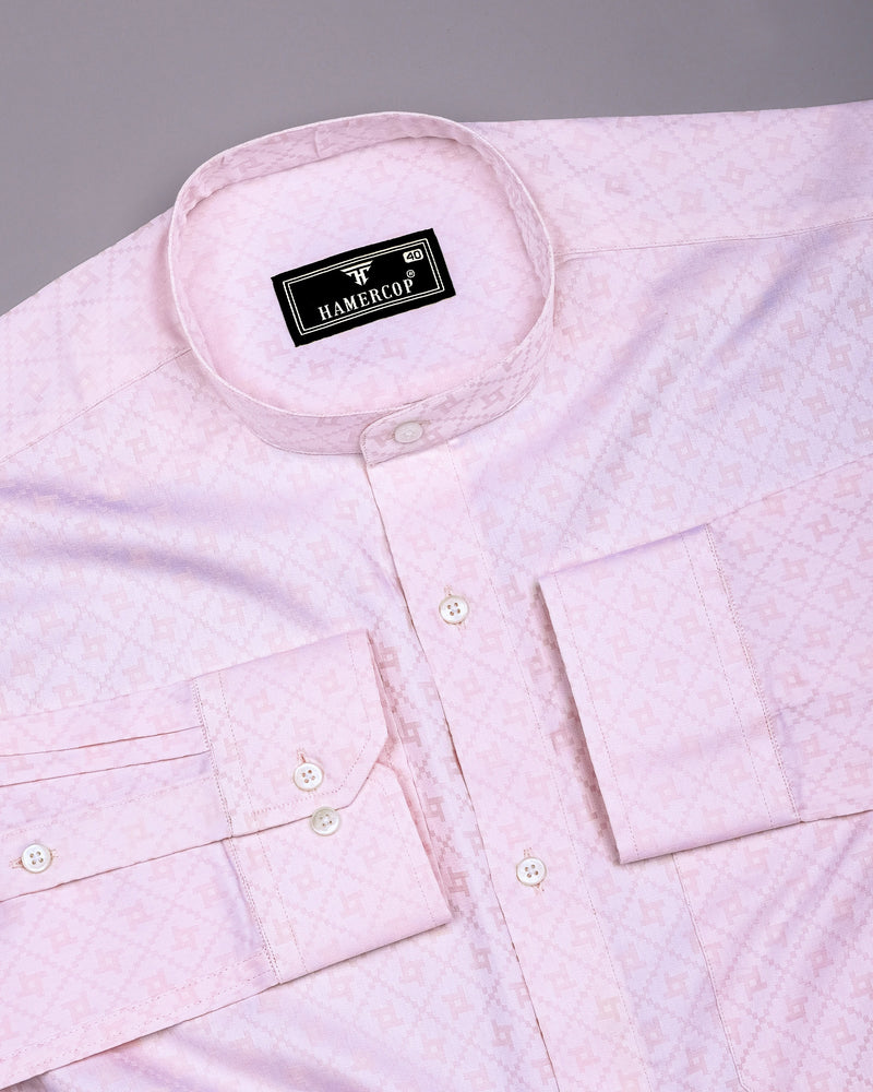 Glacier Pink With White Jacquard Cotton Shirt