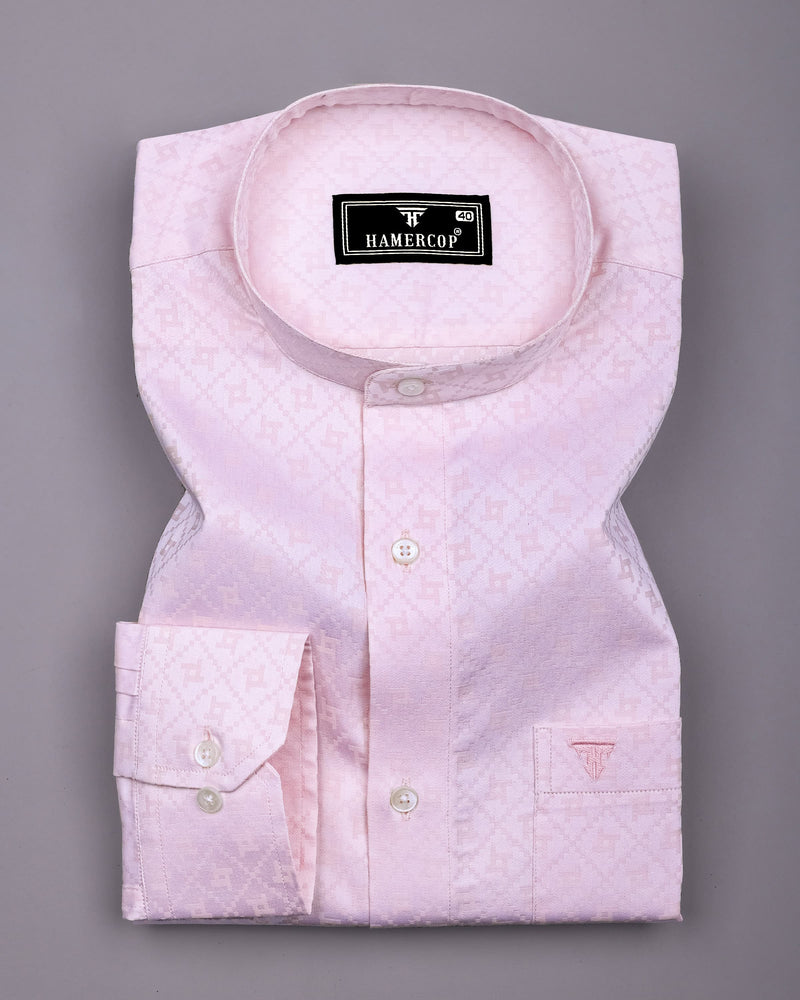 Glacier Pink With White Jacquard Cotton Shirt