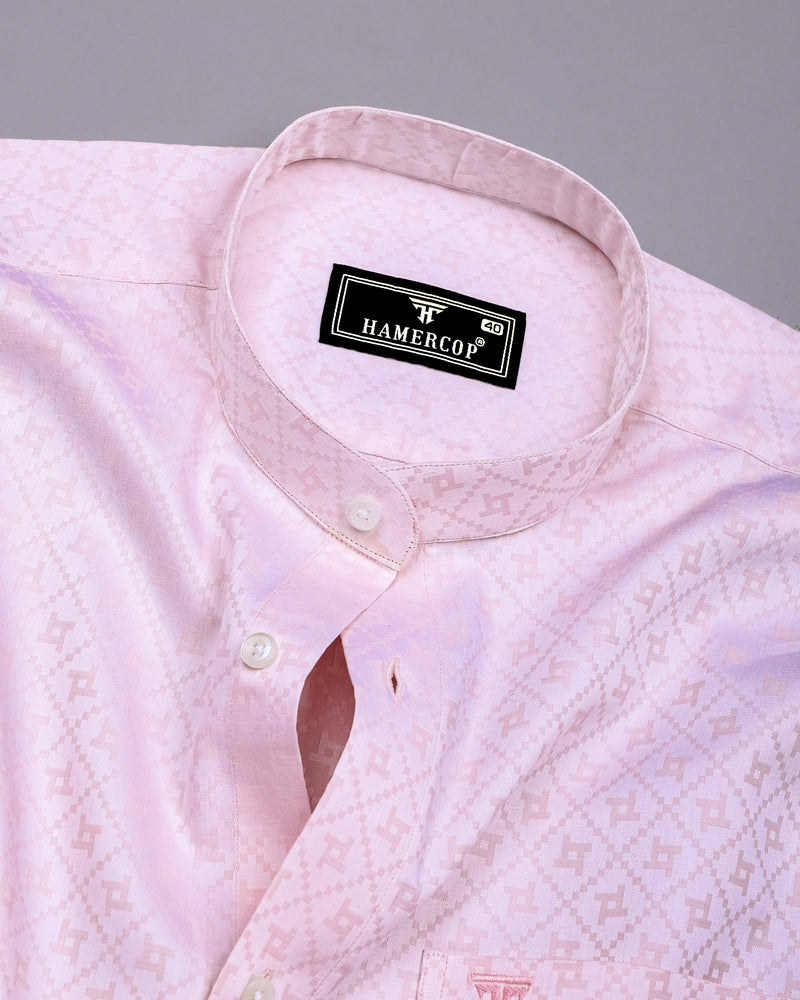 Glacier Pink With White Jacquard Cotton Shirt