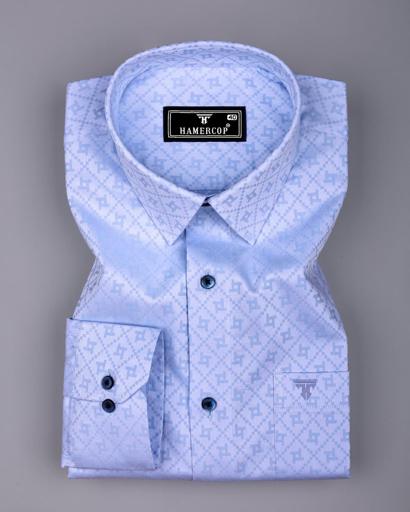 Glacier Blue With White Jacquard Cotton Shirt