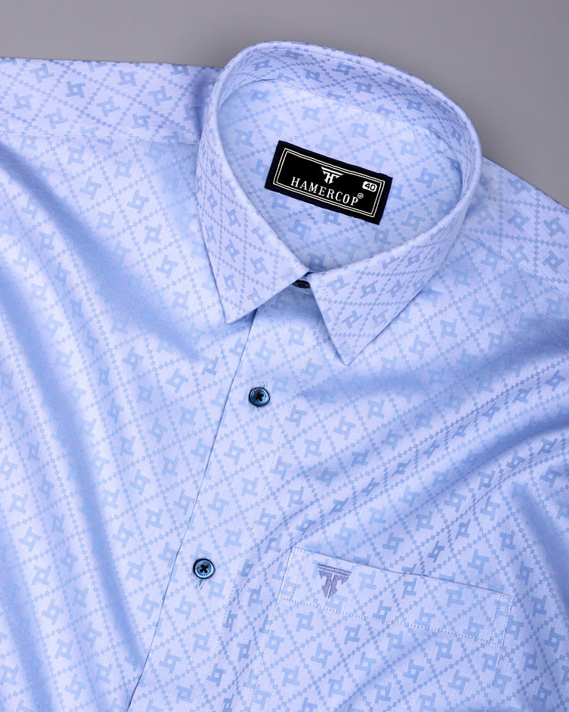 Glacier Blue With White Jacquard Cotton Shirt