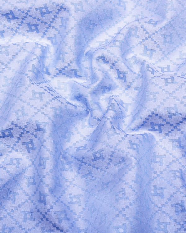 Glacier Blue With White Jacquard Cotton Shirt