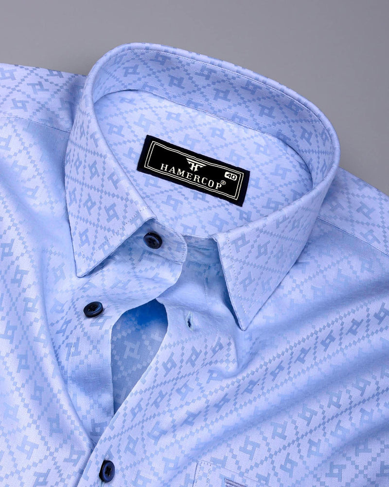 Glacier Blue With White Jacquard Cotton Shirt
