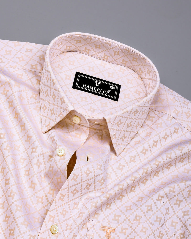 Glacier Cream With White Jacquard Cotton Shirt