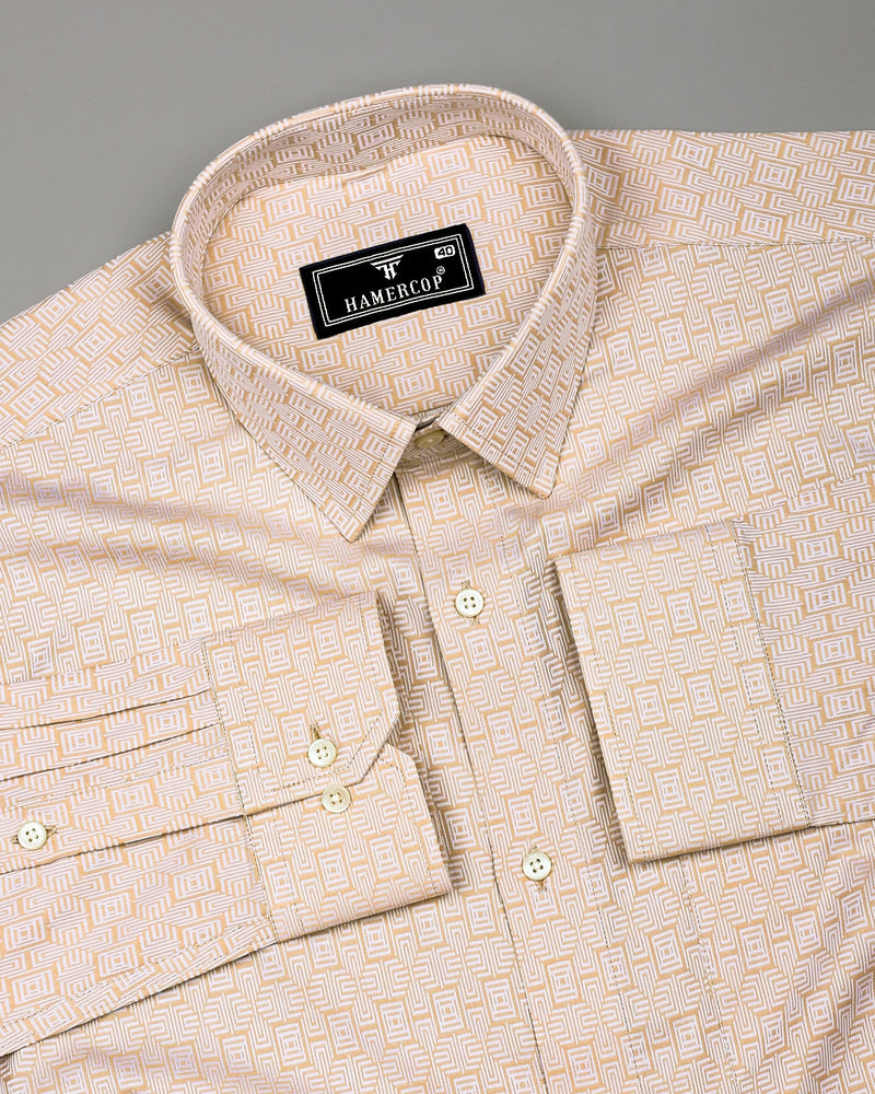 Bela Clay Cream Jacquard Textured Cotton Shirt