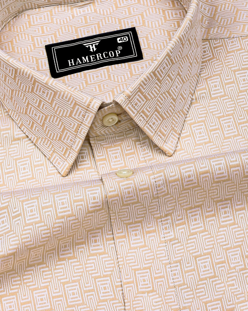 Bela Clay Cream Jacquard Textured Cotton Shirt