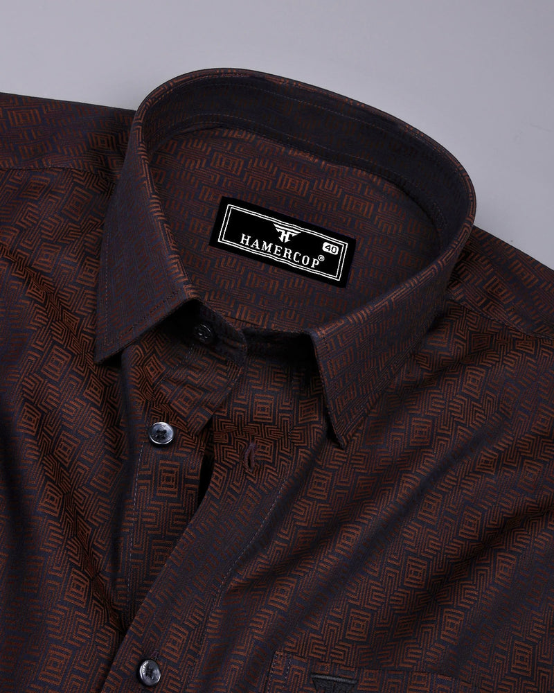 Bela Choco Brown Jacquard Textured Cotton Shirt