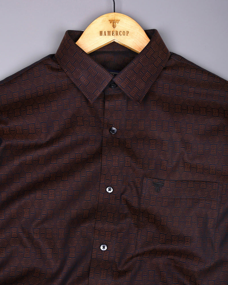 Bela Choco Brown Jacquard Textured Cotton Shirt