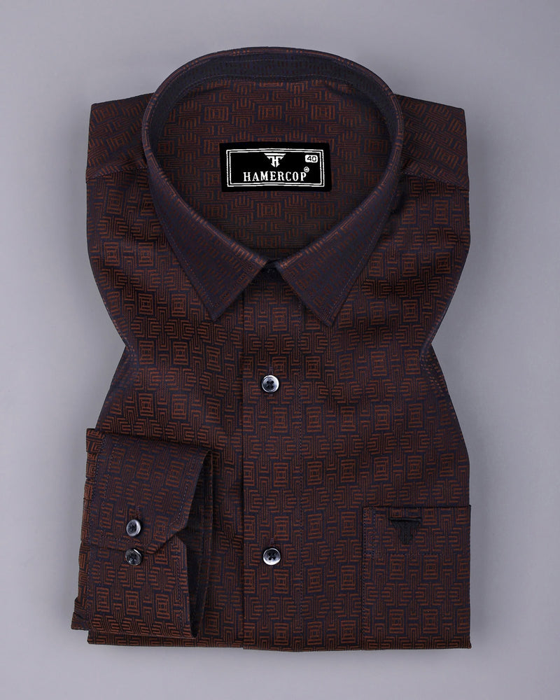 Bela Choco Brown Jacquard Textured Cotton Shirt