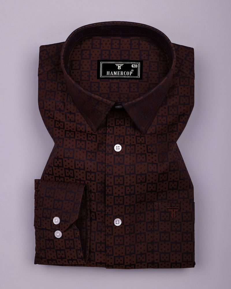 Coco Brown With Black Jacquard Cotton Shirt