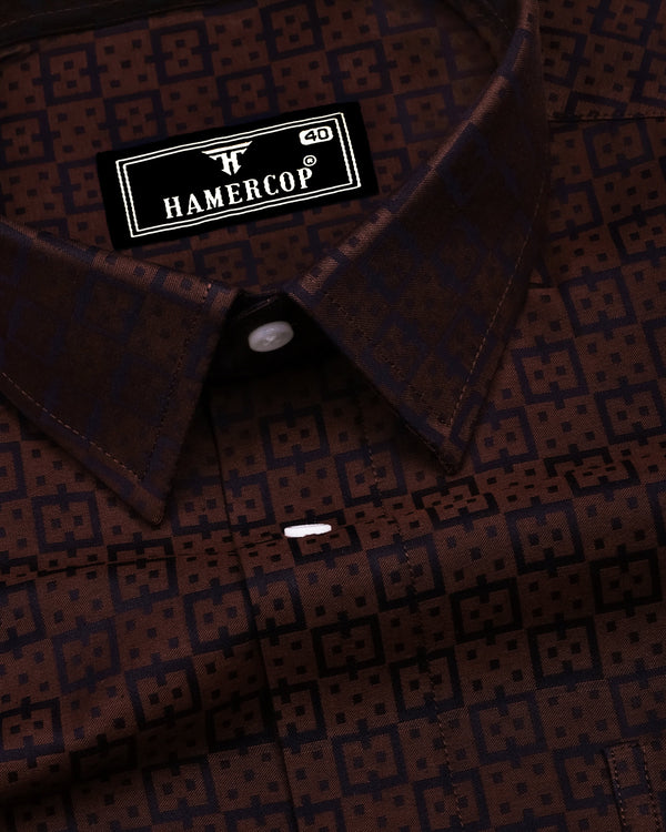 Coco Brown With Black Jacquard Cotton Shirt
