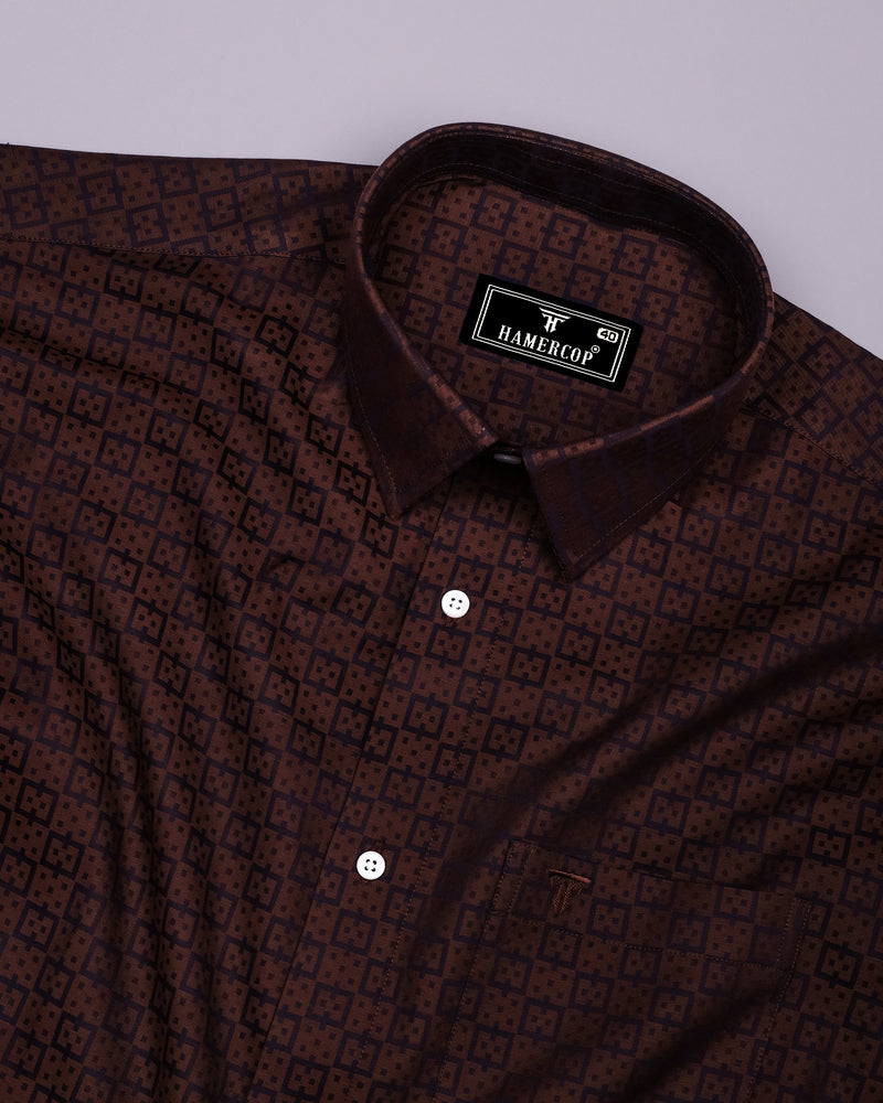 Coco Brown With Black Jacquard Cotton Shirt