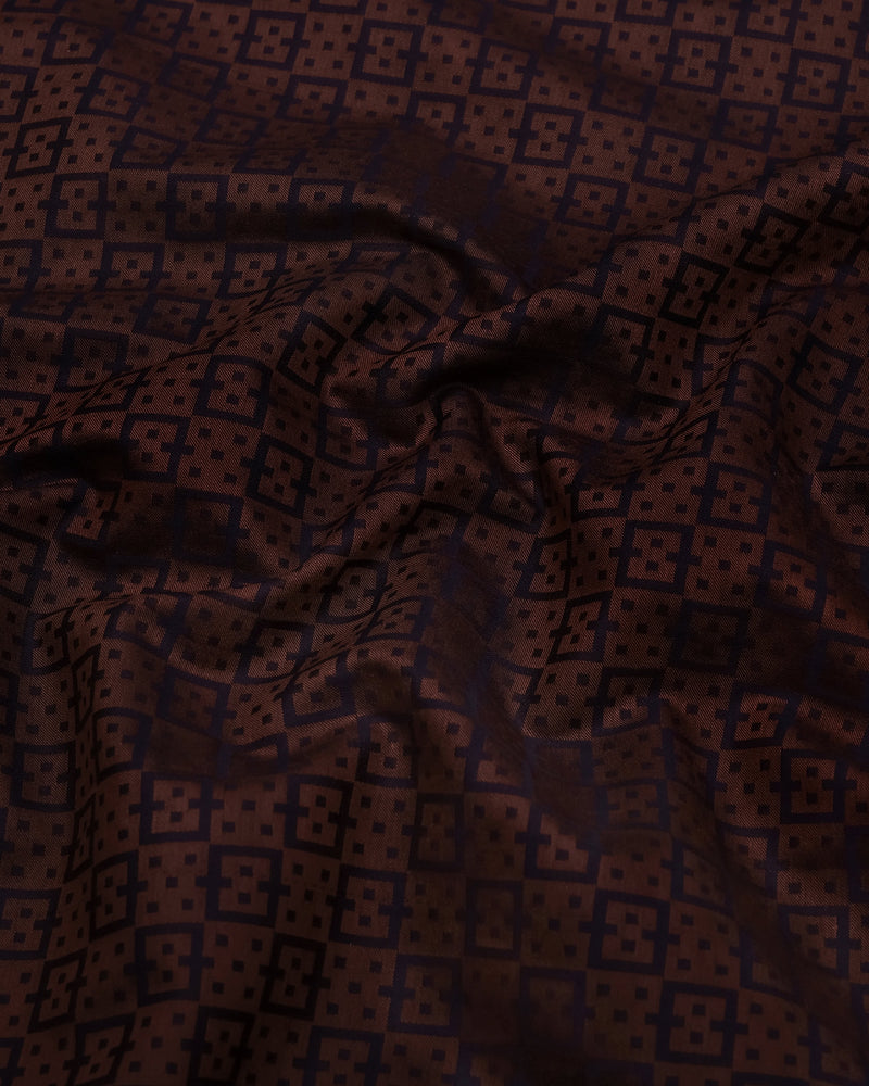 Coco Brown With Black Jacquard Cotton Shirt