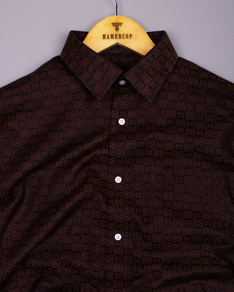 Coco Brown With Black Jacquard Cotton Shirt
