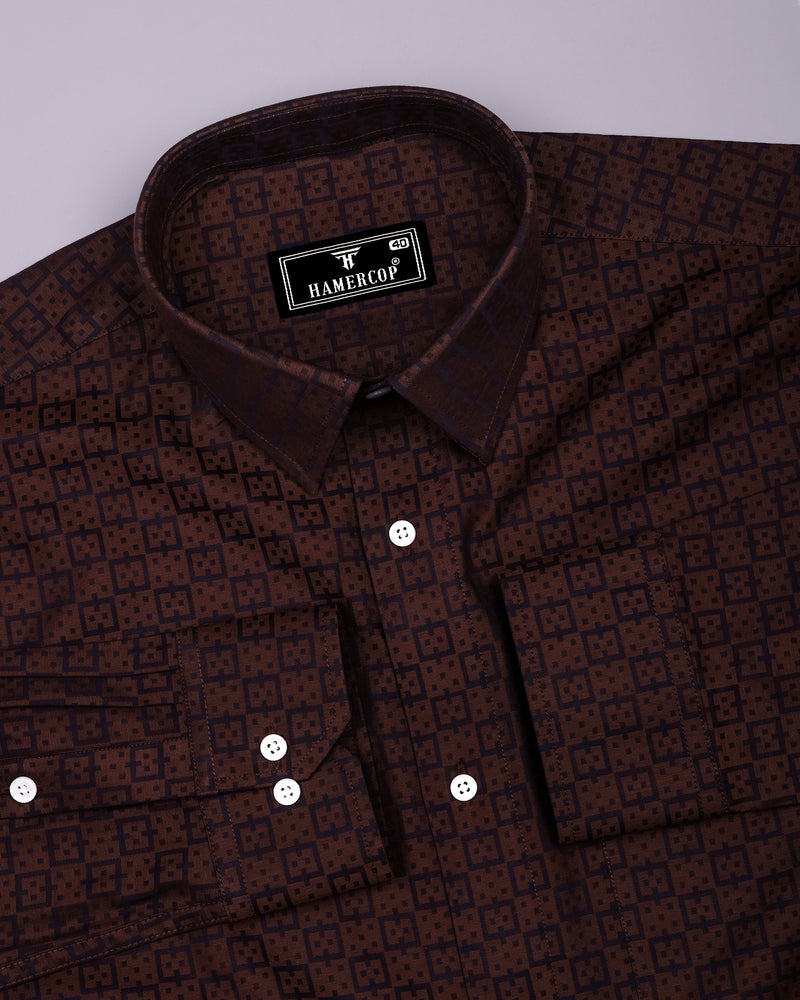 Coco Brown With Black Jacquard Cotton Shirt