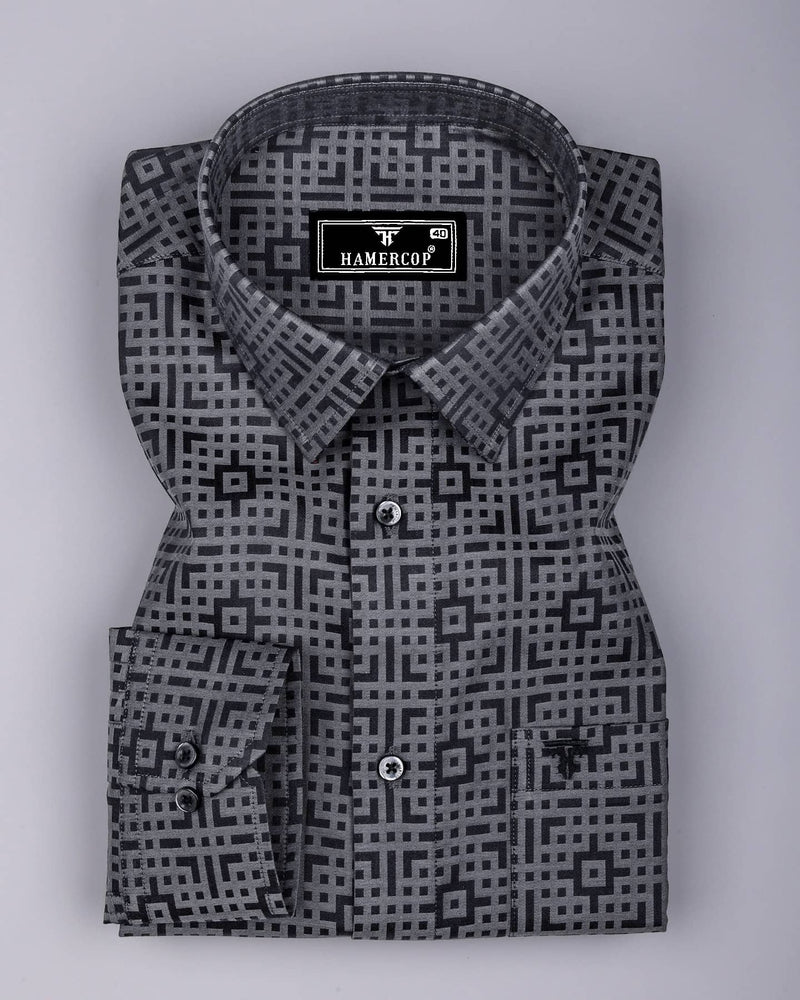 Thor Gray With Black Jacquard Textured Cotton Shirt
