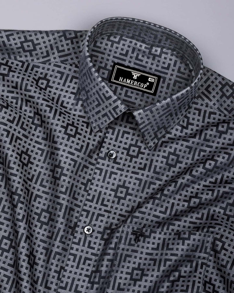 Thor Gray With Black Jacquard Textured Cotton Shirt