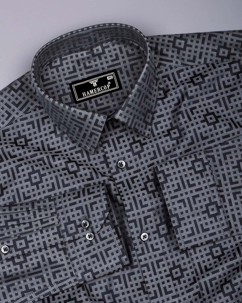 Thor Gray With Black Jacquard Textured Cotton Shirt