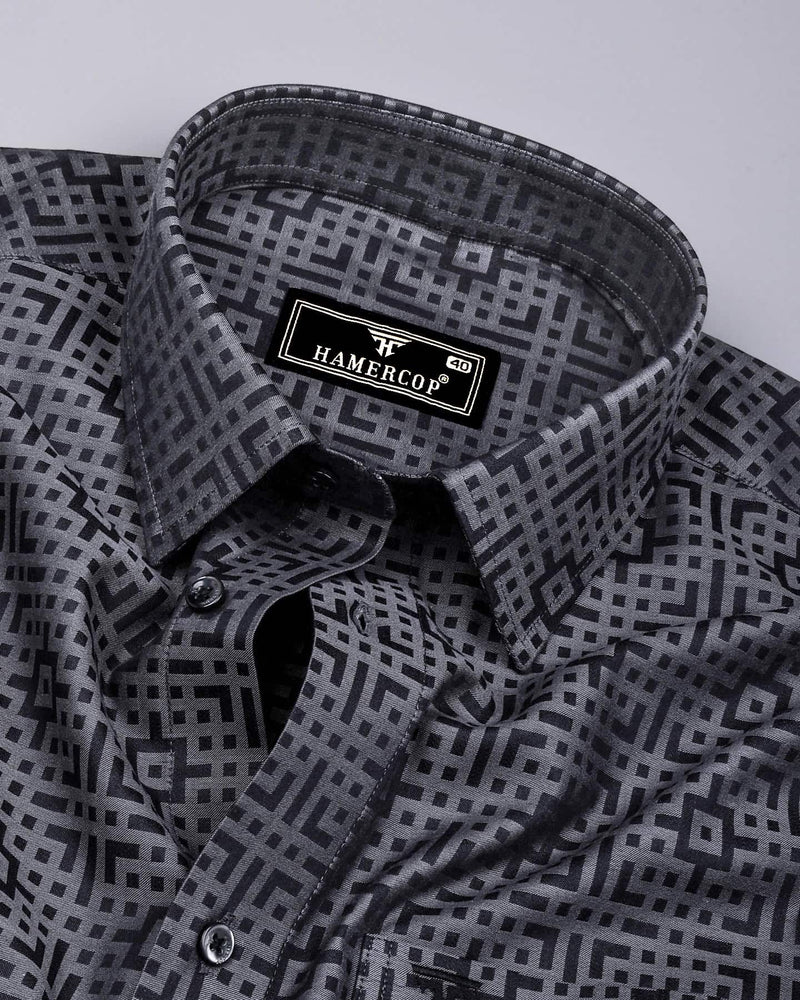 Thor Gray With Black Jacquard Textured Cotton Shirt