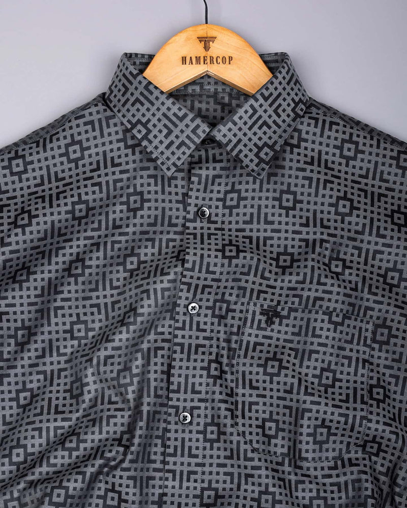 Thor Gray With Black Jacquard Textured Cotton Shirt