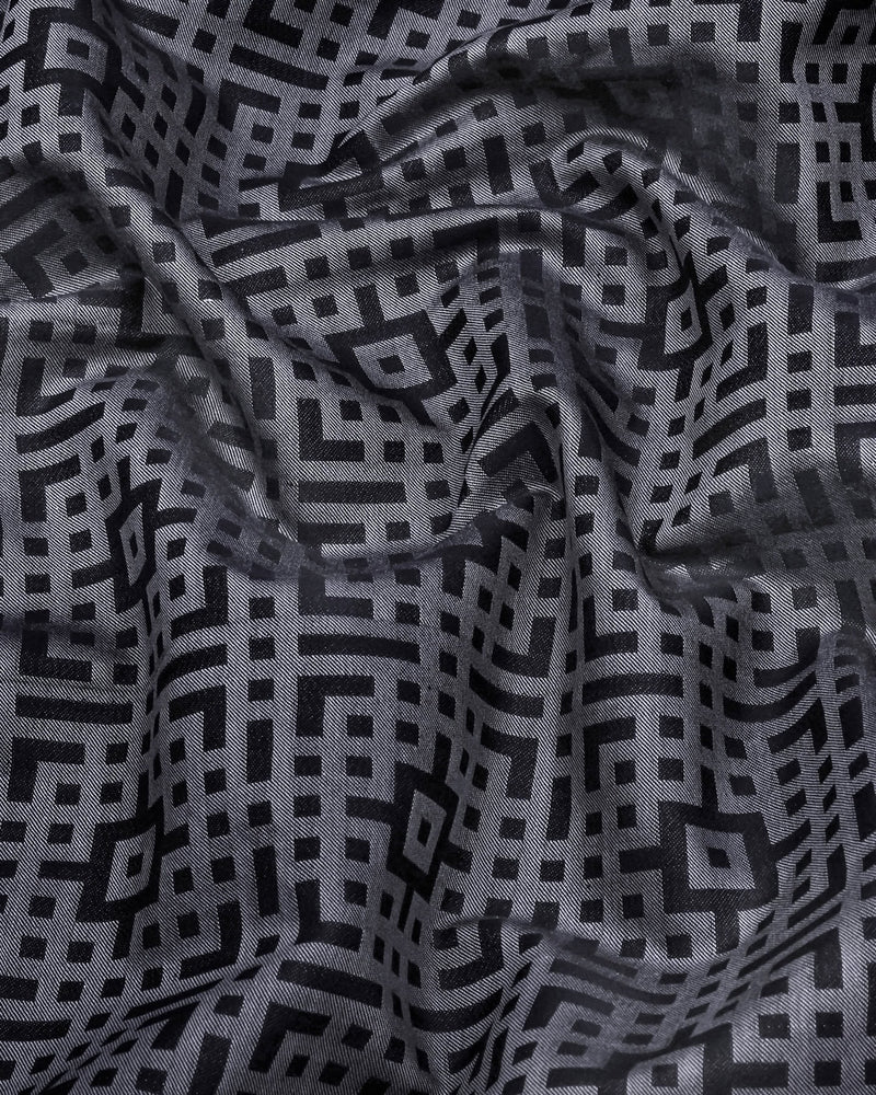 Thor Gray With Black Jacquard Textured Cotton Shirt