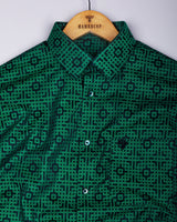 Thor Green With Black Jacquard Textured Cotton Shirt