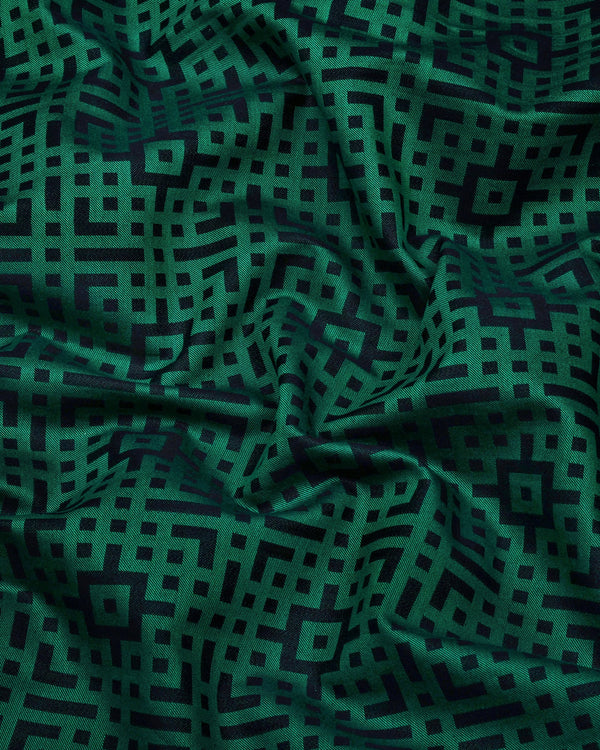 Thor Green With Black Jacquard Textured Cotton Shirt