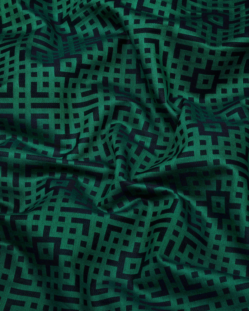 Thor Green With Black Jacquard Textured Cotton Shirt