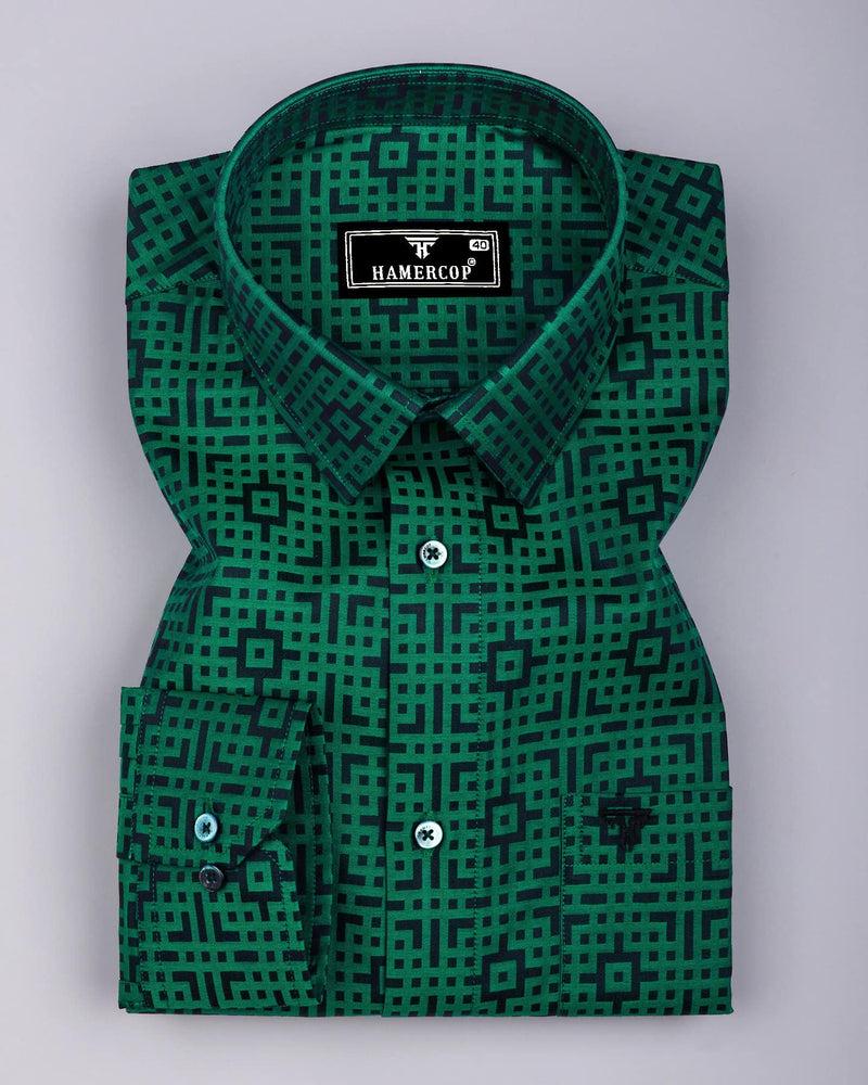 Thor Green With Black Jacquard Textured Cotton Shirt