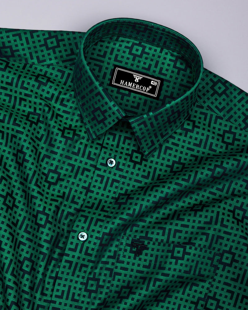 Thor Green With Black Jacquard Textured Cotton Shirt