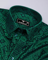 Thor Green With Black Jacquard Textured Cotton Shirt