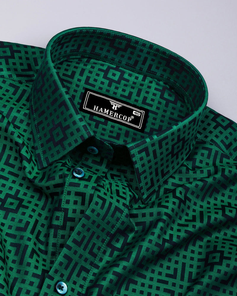Thor Green With Black Jacquard Textured Cotton Shirt