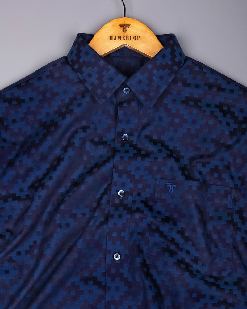 Tropysm Blue With White Jacquard Cotton Shirt