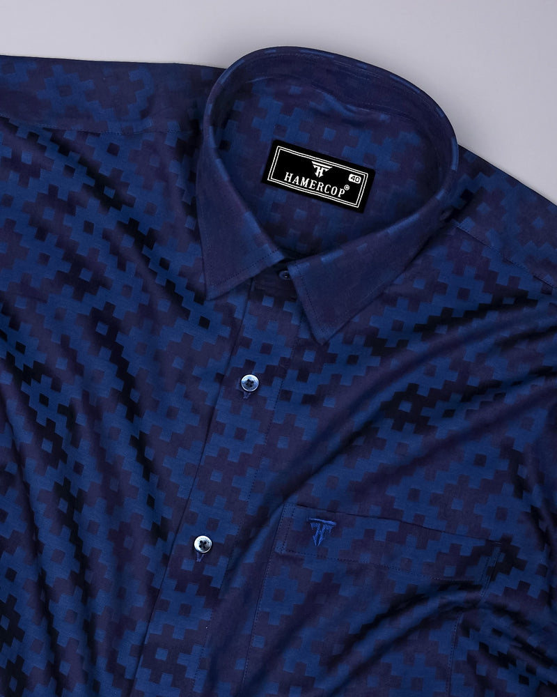 Tropysm Blue With White Jacquard Cotton Shirt
