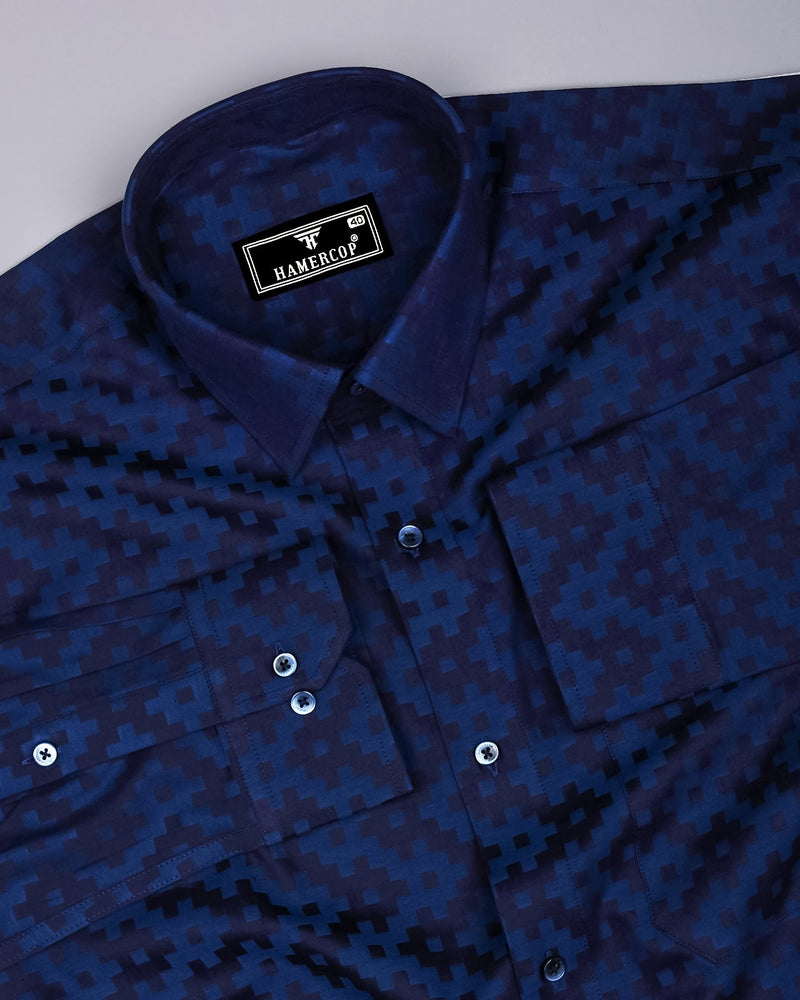 Tropysm Blue With White Jacquard Cotton Shirt