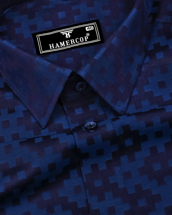 Tropysm Blue With White Jacquard Cotton Shirt