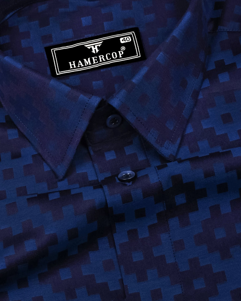 Tropysm Blue With White Jacquard Cotton Shirt