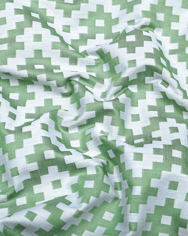 Tropysm Green With White Jacquard Cotton Shirt