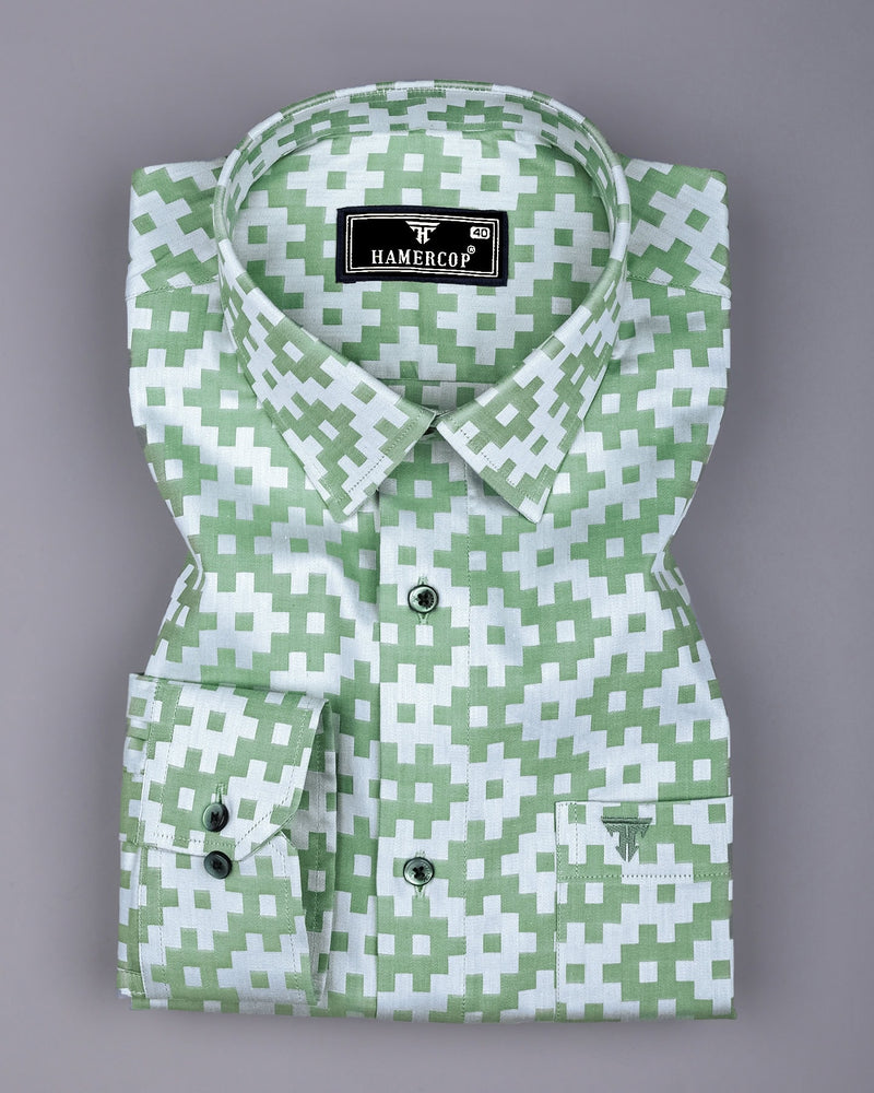 Tropysm Green With White Jacquard Cotton Shirt
