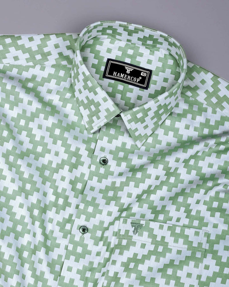 Tropysm Green With White Jacquard Cotton Shirt