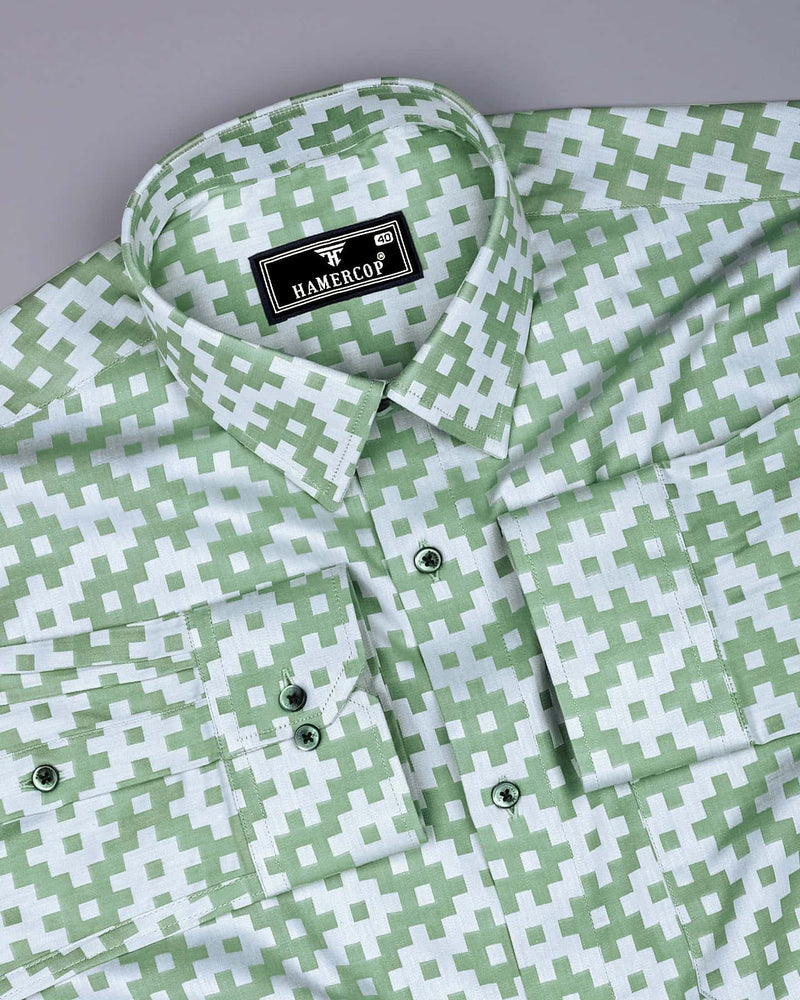 Tropysm Green With White Jacquard Cotton Shirt
