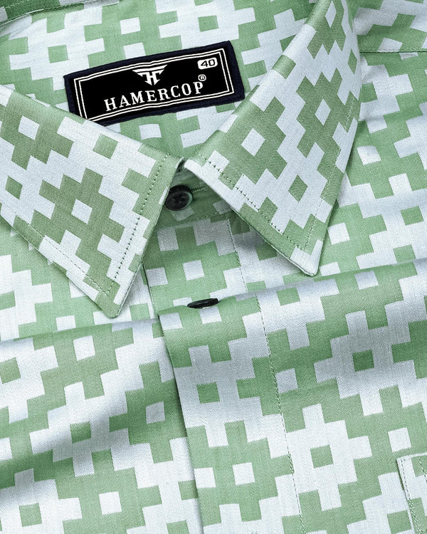 Tropysm Green With White Jacquard Cotton Shirt