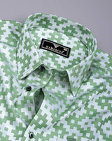 Tropysm Green With White Jacquard Cotton Shirt