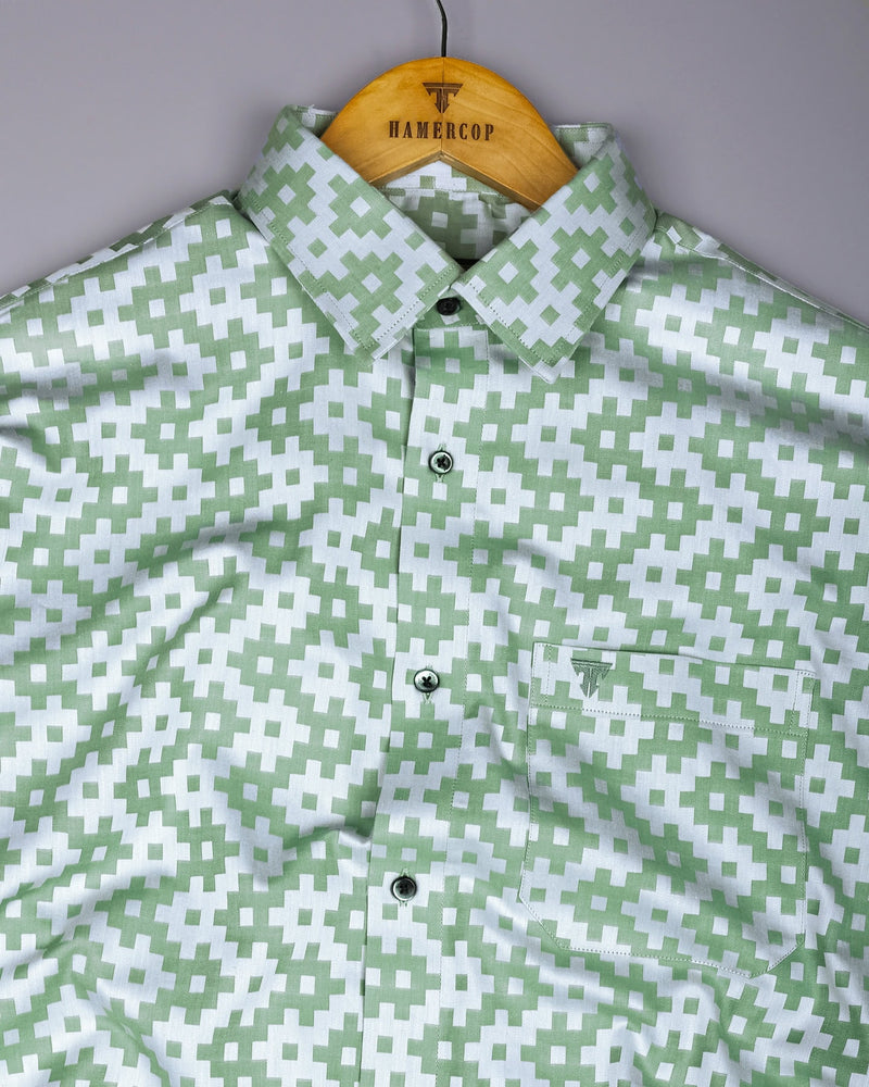 Tropysm Green With White Jacquard Cotton Shirt