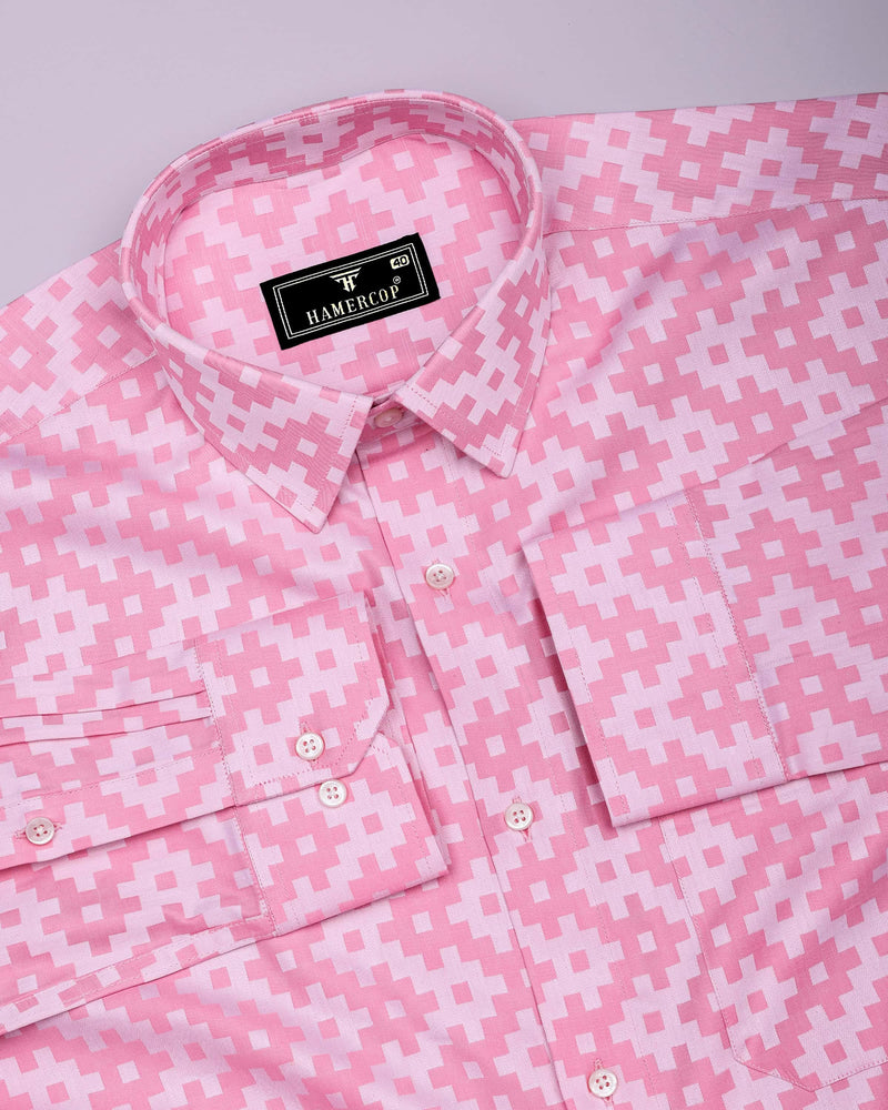 Tropysm Pink With White Jacquard Cotton Shirt
